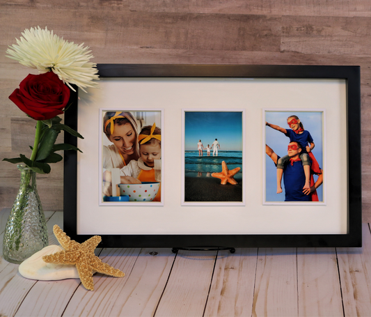 11"x18" Three Photo Frame - Black