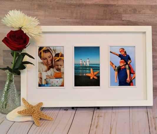 11"x18" Three Photo Frame - White